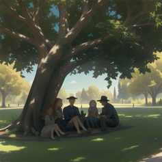 A family enjoying a nice day in the park on summer under the shadow of a big beautiful tree._492389.png